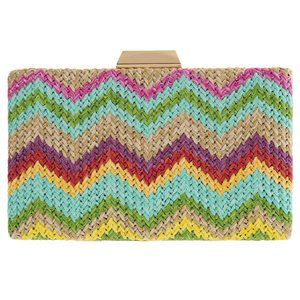 Natural Straw Box Clutch, Multi O_O
